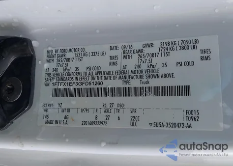 2016 Ford F-150 Xl z USA, uszkodzony, nr VIN 1FTFX1EF3GFD51260